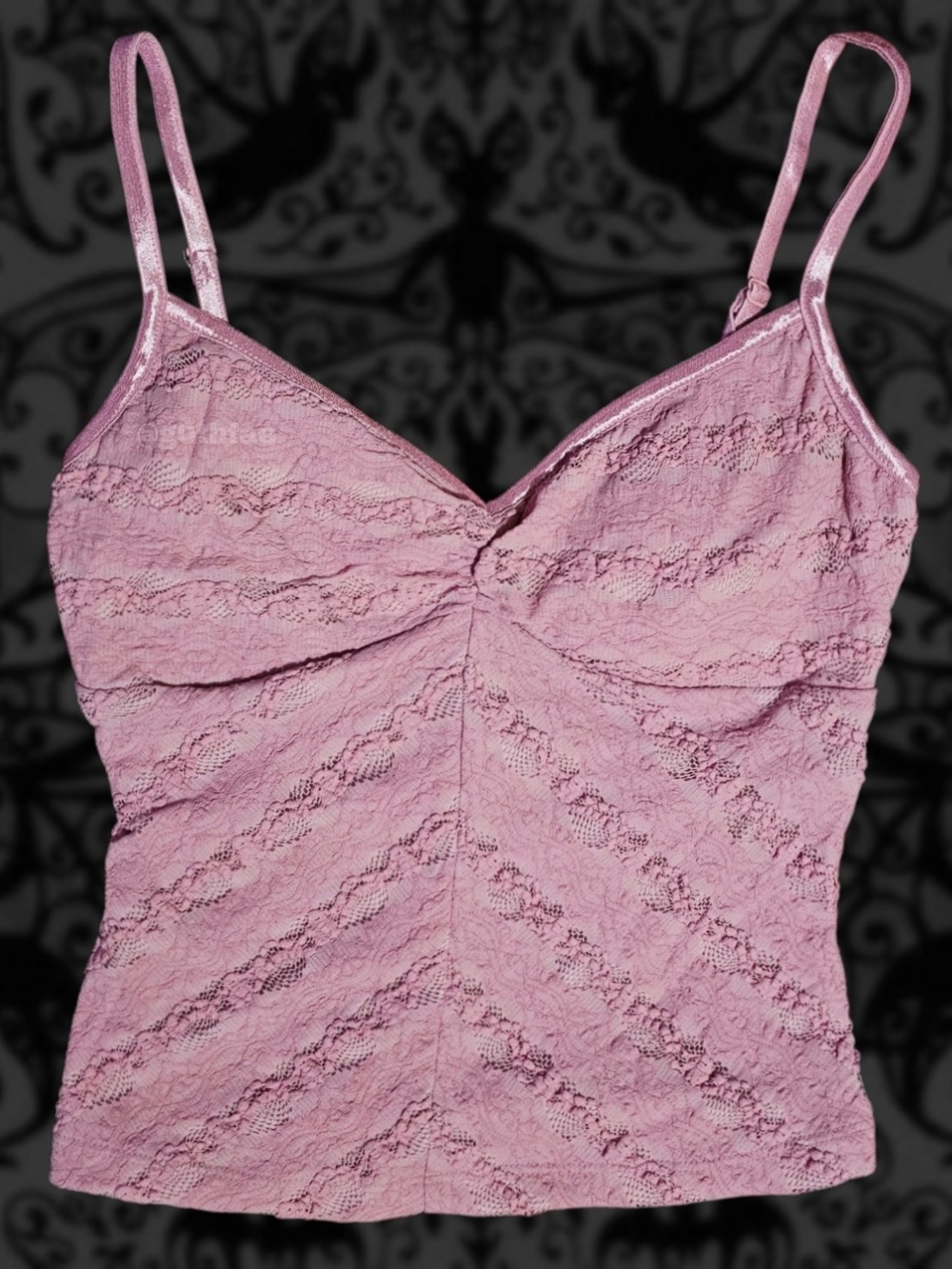 Large Y2K Coquette Copper Key Pink Floral Lace Cami Tank With Adjustable Straps
